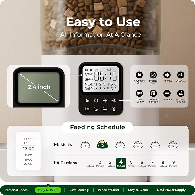 Frienhund Timed Automatic Cat Feeder 2 Cats with Slow Feed: Dual Automatic Dog Feeder with Information Visualization, Programmable Auto Cat Food Dispenser for Multiple Pets,Detachable for Clean-29 Cup