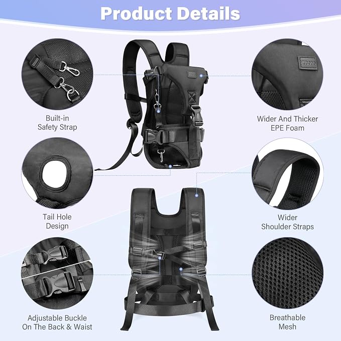 YUDODO Front Pet Carrier Backpack for Small Dog, Legs Out Dog Chest Carrier | Safety Belt, Ergonomic Support, Hands Free, Durable & Comfortable, For Walking Hiking Cycling, Black, L