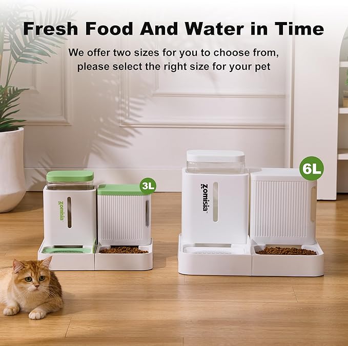 ZOMISIA Gravity Dog Food and Water Dispenser, 2 in 1 Automatic Dog Feeder with 180 Degree Rotatable, 2 Pack Large Capacity Self Feeding for Small Dogs Puppy, White, 1.6GALx2