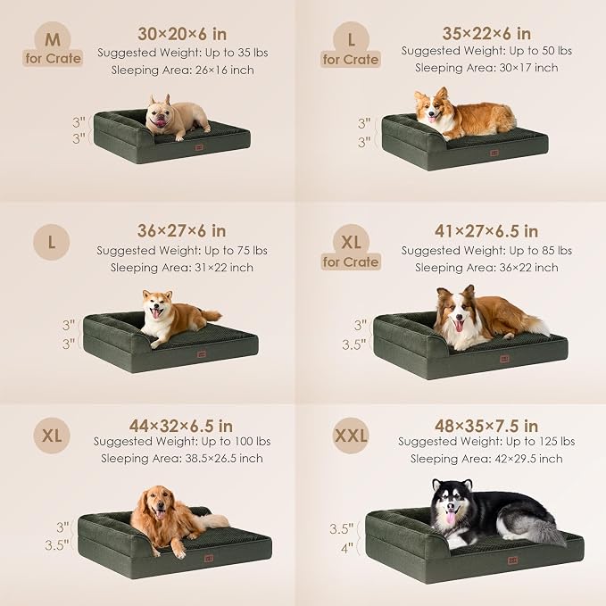 EHEYCIGA Memory Foam Dog Bed Large Size Dogs, Orthopedic Dog Bed Large with Washable Removable Cover, Waterproof Pet Sofa Couch with Nonskid Bottom, 36x27x6, Dark Green | Washable Removable Cover, Waterproof Flat Pet Sofa Couch with Nonskid Bottom, 36x...