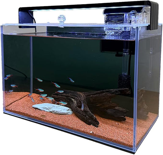3.2 Gallon Fish Tank,Nano Nature Aquarium Kit,Small Starter Kit,Ultra-Clear Rimless Desktop Small Aquarium with Filter,Light,Rainforest Sand,Rock for Betta,Shrimp,Goldfish. Black Glass
