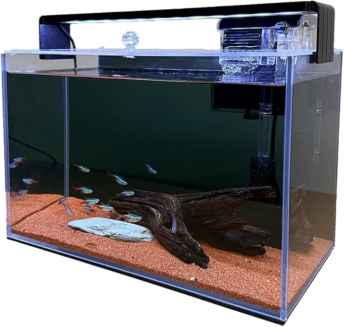 3.2 Gallon Fish Tank, Nano Nature Aquarium Kit,Small Aquarium Starter Kit,Ultra-Clear Rimless Desktop Small Aquarium with Filter and Light for Betta,Shrimp,Goldfish.Black Glass