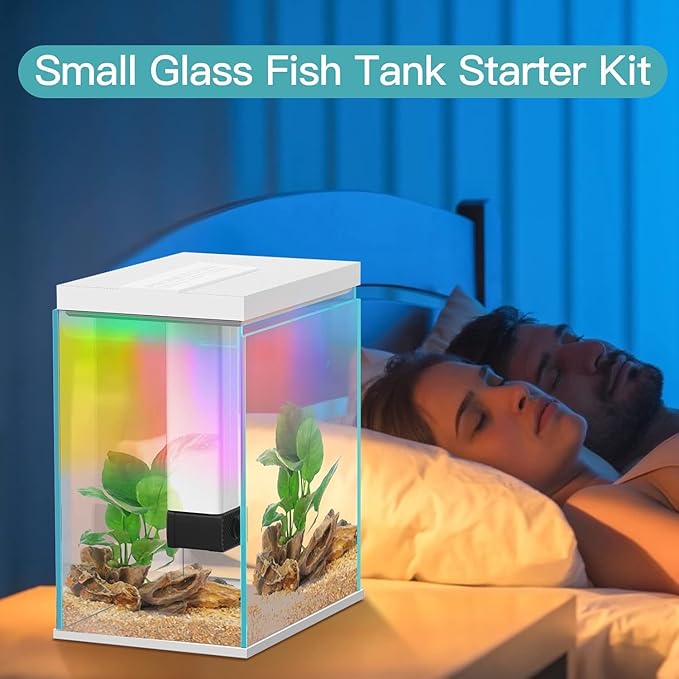 Pronetcus 2 Gallon Glass Betta Fish Tank with Heater Filter and Light, Self-Cleaning Small Aquarium Starter Kits