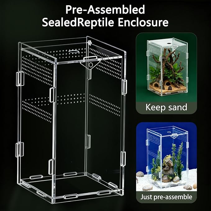 Acrylic Jumping Spider Enclosure, Small Reptile Insect Terrarium, Spider Tank with Magnetic Door & All-Side Vent, Pre-Assembled Habitat for Spiderling, Mantis, Tarantula, Snail 7.8" * 4.7" * 4.7
