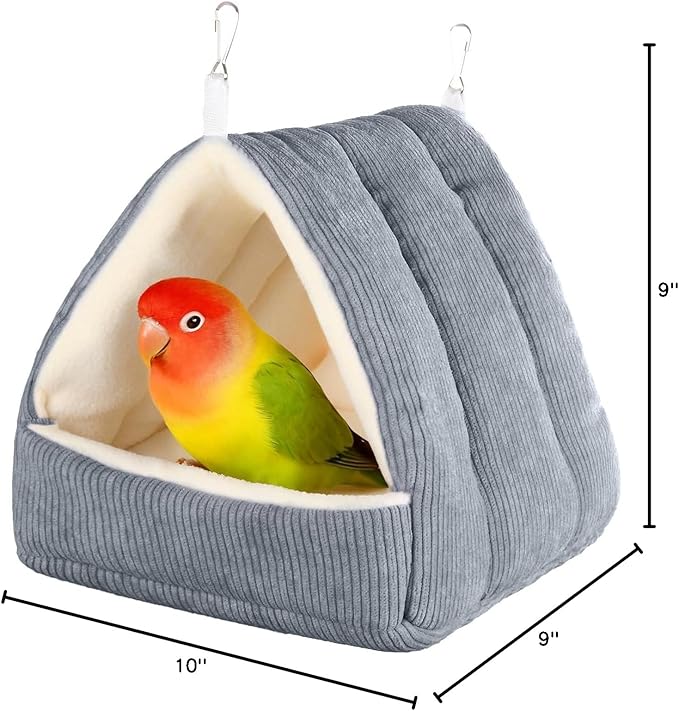 Medium Winter Warm Bird House and Bird Bed for Cage with Soft Plush Hanging Hammock & Hut Tent, Hideaway Sleeping Nest for Budgies, Parakeets, Cockatiels (Grey, M)