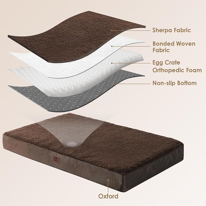 EHEYCIGA Orthopedic Dog Bed with Removable Washable Cover, Brown, 30IN | Egg Crate Foam Support, Durable Oxford fabric, Non-Slip Bottom, Machine Washable, Soft Waterproof Plush Pet Bed Mat For Crate