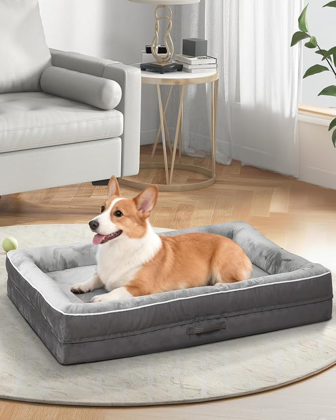Upvilla Orthopedic Dog Bed, Four-Sided Medium Dog Sofa, Washable Cover Gray | Removable Waterproof Dog Bed Cover, Egg-Crate Orthopedic Foam, Built-In Carry Handle, Indoor Small Pet Beds, Cat Beds