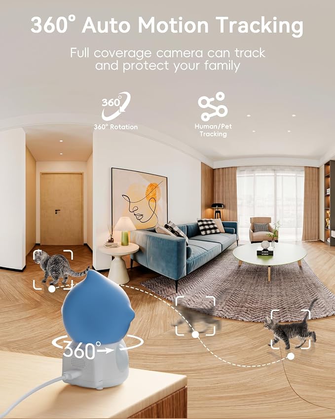 ZUMIMALL Pet Camera with Laser Toy, 2K WiFi Dog Cat Camera with Phone App | Features auto tracking, AI/PIR smart pet detection, 2-way talk, privacy protection, 2k camera with laser, Supports Alexa