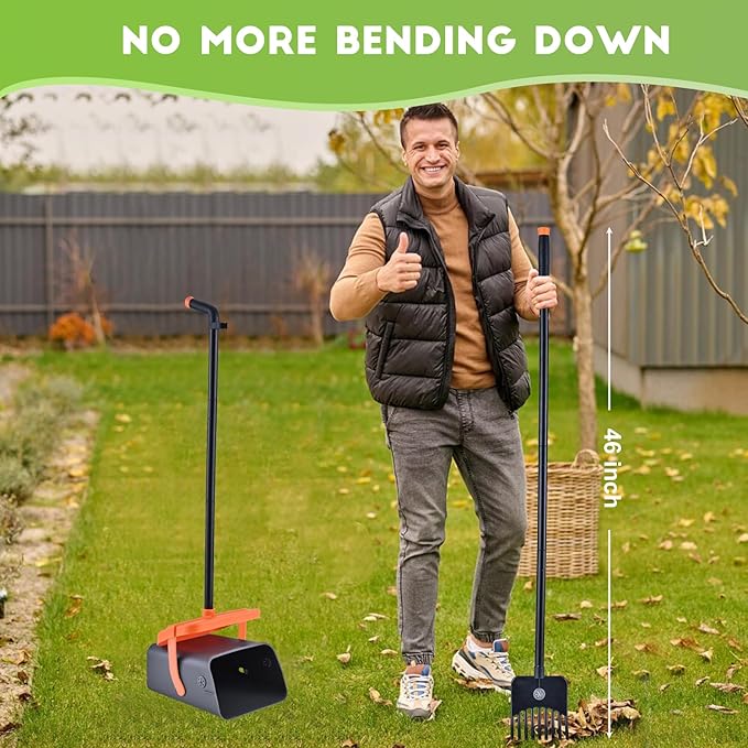 Dog Pooper Scooper for Large Dogs, 46" Long Handle Adjustable Pooper Scooper for Large Dogs，Dog Pooper Scooper with 55 Waste Bags，Large Capacity Swivel Bin & Rake