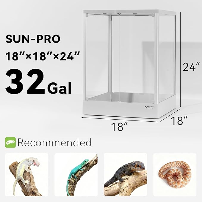 Reptile Terrarium 18"x18"x24" 32 Gallon,Aluminum Frame,Full Glass Tank Enclosure for Small Reptiles, Geckos, Frogs, Lizards, Snakes, Spiders, Turtles, Vertical Rainforest Habitat