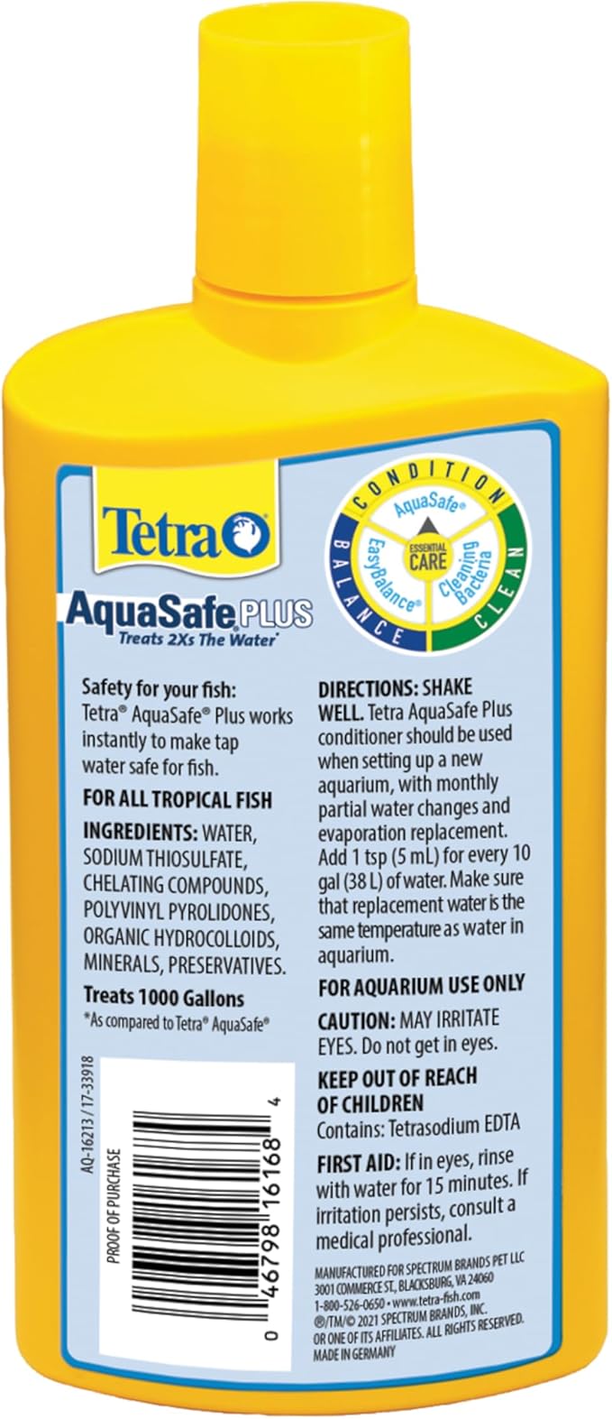 Tetra AquaSafe Plus 16.9 Ounces, aquarium Water Conditioner And Dechlorinator