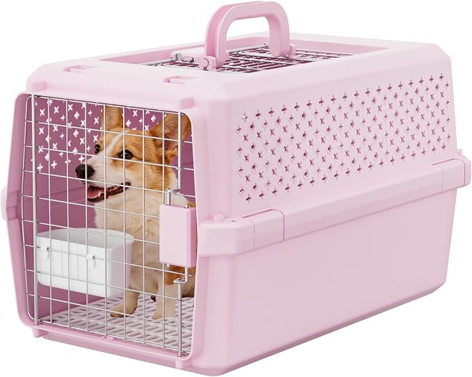 RIZZARI Hard-Sided Pet Carrier for Medium Dogs & Cats, 24" Travel Crate | Airline-Friendly Size,Durable Hard-Sided,Ventilation Openings,Secure Metal Wire Door,Comfortable Carry Handle