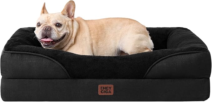 EHEYCIGA Orthopedic Dog Bed for Medium Dog, 30x20 Inch Memory Foam Dog Couch Bed with Sides, Waterproof Liner & Washable Removable Cover, Bolster Pet Sofa, Black