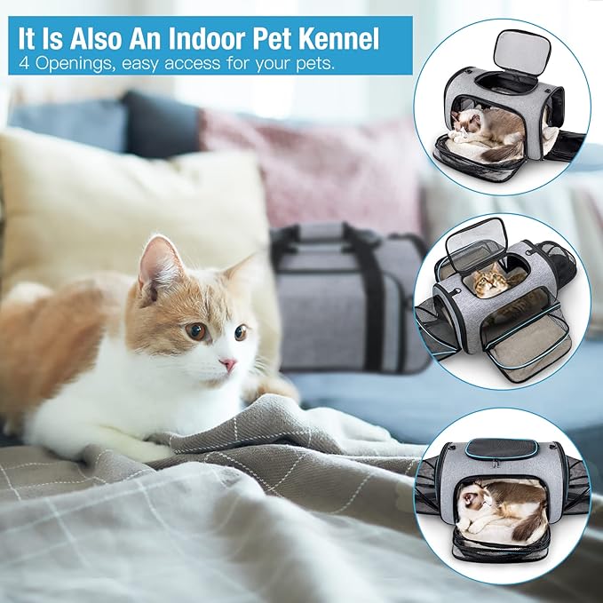 Pet Carrier Airline Approved, 4 Sides Expandable Cat Carrier Bag with Removable Fleece Pad, Large Soft Sided Pet Travel Carrier, Dog Carrier for Cats, Puppy and Small Dogs