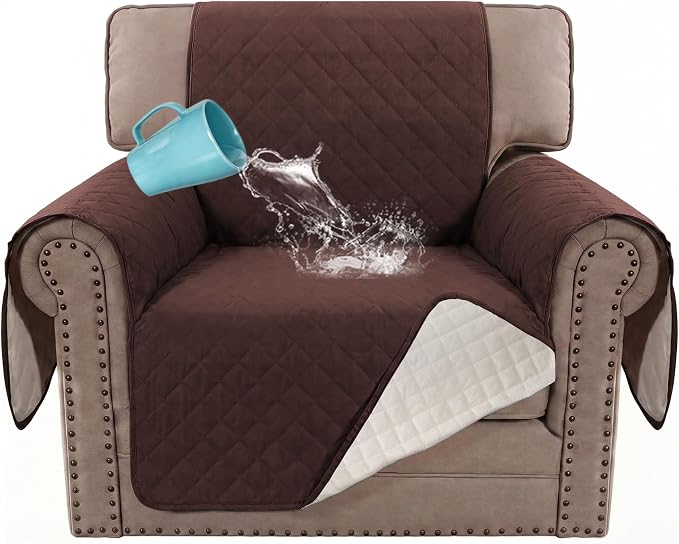 H.VERSAILTEX Chair Sofa Slipcover Sofa Cover 100% Waterproof Couch Cover Furniture Protector Cover with Elastic Straps for Pets Kids Children Dog Cat(Chair, Chocolate)