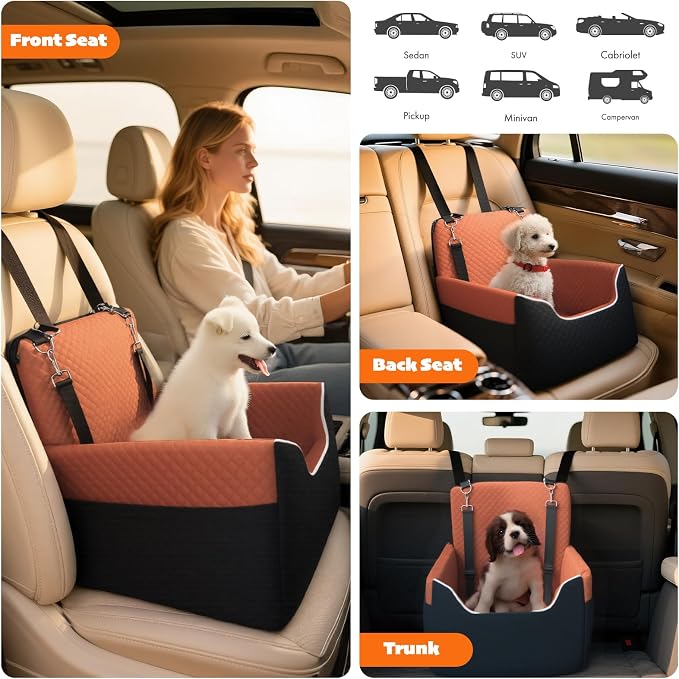 ALL GOOD PET SUPPLIES Dog Car Seat for Small/Medium Dogs Under 35lbs | Soft Memory Foam Booster Car Seat with Detachable Washable Cover and Cushion, Puppy Dog Car Bed
