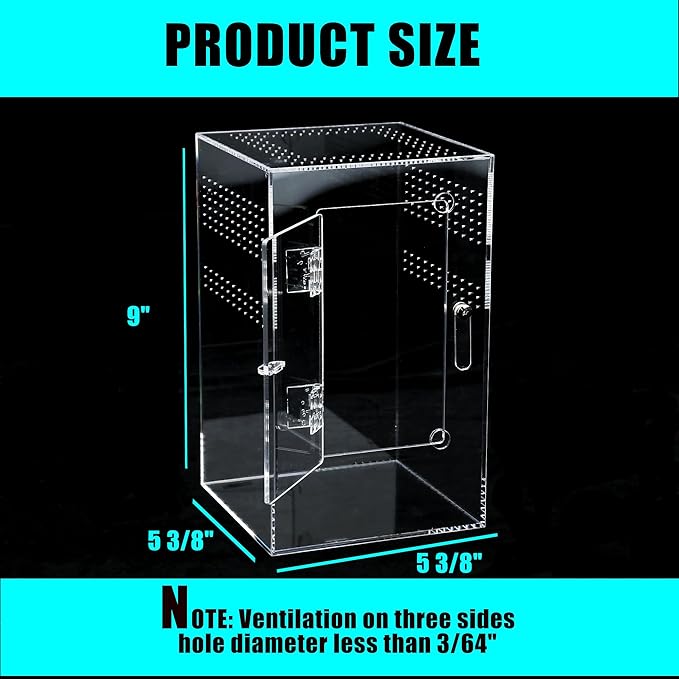 Acrylic Tarantula Enclosure Jumping Spider Enclosure with Front Opening Door 5.3 * 5.3 * 9 Inches Micro Habitat Terrarium for Small Tree Dwelling Reptiles, Spiders & Invertebrates