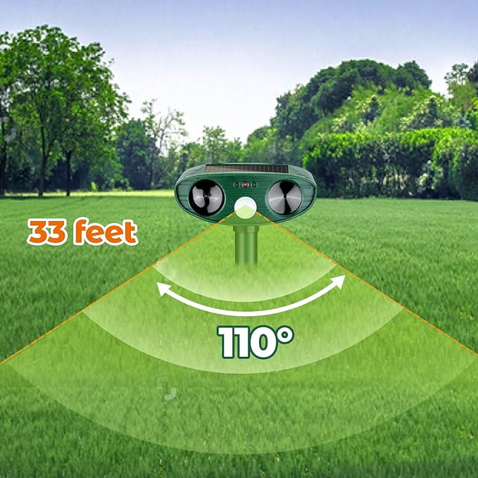 4 Pack Solar Ultrasonic Animal Repellent Outdoor Deer Repellent Devices Cat Repeller Raccoon Deer Deterrent for Squirrel, Rabbit, Dog, Waterproof with Motion Detector for Yard