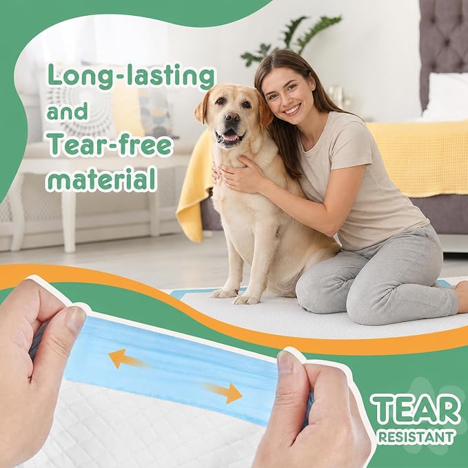 DUMOS 100 Count Puppy Dog Pads, Dogs Potty Pee Disposable Training Pads | 6-Layer Super Absorbency, Disposable Pet Leakproof Quick Drying, 22"×22"× Regular Size