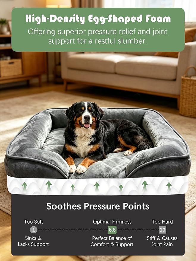 Spotted Play Orthopedic Dog Bed with Sides - Sofa Beds for Extra Large Dogs, Supportive Foam Pet Couch Bed with Washable Removable Cover, Waterproof Lining and Non-Slip Bottom, Dark Grey - XL-Plus