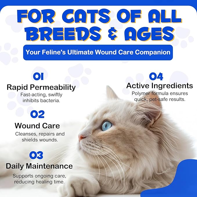 Cat Wound Care Spray - Wound Healing Aid Treatment for Cats Helps with Skin Repair for Wounds, Cats Irritated Skin & Itchy Skin, Scratching | Cats Supplement | Gentle Wound Care Spray - 3.38 Fl.oz