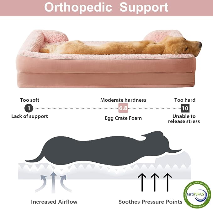 WNPETHOME Orthopedic Washable XXL Dog Bed for Senior Dog Cozy Sleep | Extra Large Waterproof Big Soft Dog Couch Sofa Bed for Dogs Relax with Removable Cover Supportive Pet Bed Pink 48x35 Inch