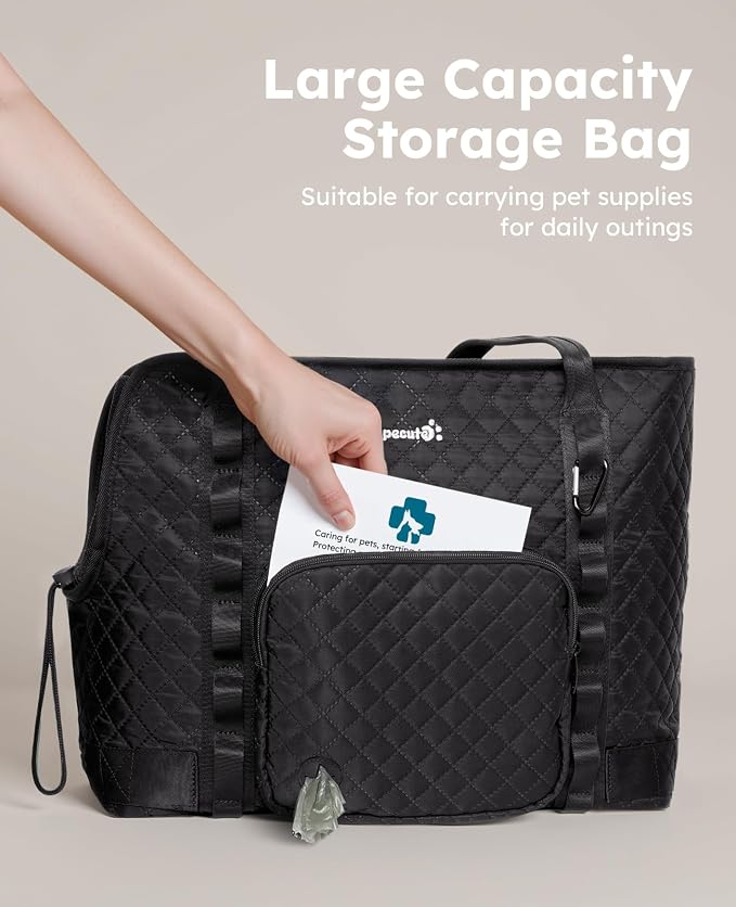 Pecute Dog Purse Carrier, Dog Carrier with Pockets for Small Dogs, Fits Dogs 5 lbs to 9 lbs, Cat and Puppies Tote Bag, Outing, Travel, Vet, Black | Breathable,Foldable,Large Pocket,Built-in safety Rope,Machine washable,Under 9 Lbs