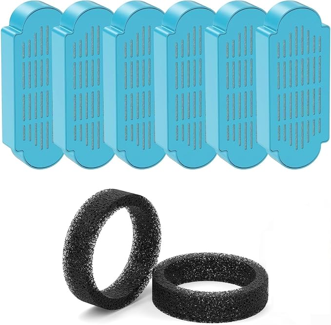 Official Tomxcute Cat Water Fountain Replacement Filters (6+2 Pack) | 3 Month Set, 6 Pack Replacement Filters + 2 Pack Sponges Set for Tomxcute 3.2L/108oz & 4L/135oz P Series Cat Fountain