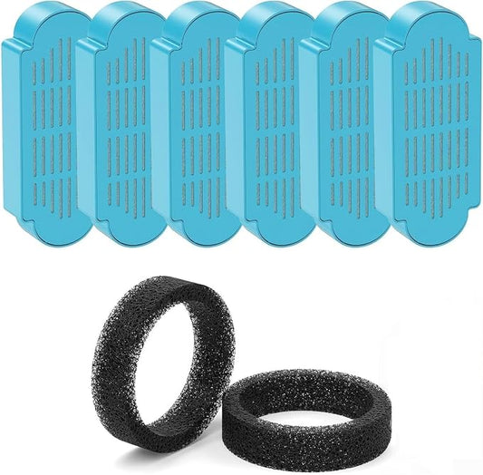 Official Tomxcute Cat Water Fountain Replacement Filters (6+2 Pack) | 3 Month Set, 6 Pack Replacement Filters + 2 Pack Sponges Set for Tomxcute 3.2L/108oz & 4L/135oz P Series Cat Fountain