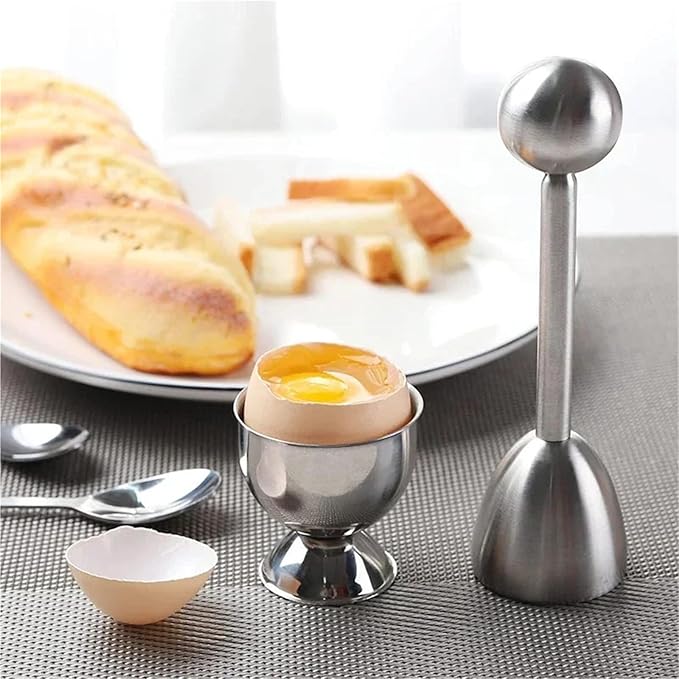 Stainless Steel Eggshell Opener Soft Boiled Egg Cup Holder Home Kitchen Gadgets(2Pcs Egg Cups)
