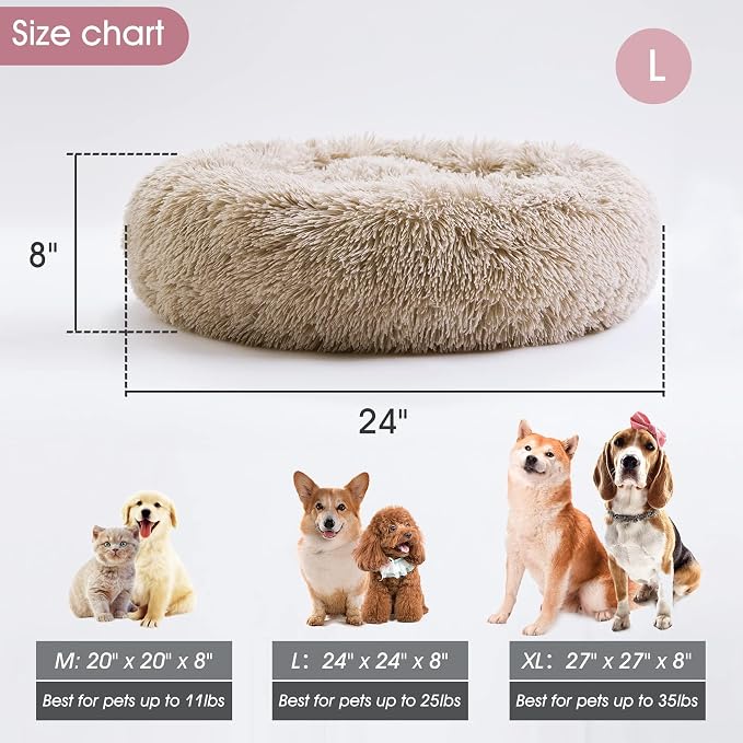 Western Home Calming Donut Small Dog Cat Bed Washable Puppy Bed,24" Brown | Fluffy Faux Fur Round Cuddler,Anti-Anxiety,Anti-Slip Bottom,Pet Beds for Puppy&Small Dogs&Large Cat,Up to 25 LBS