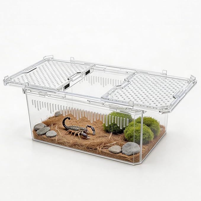 High-Transparency Reptile & Insect Enclosure Terrarium with Magnetic Door, Excellent Ventilation, Easy Cleaning, and Strong, Long-Lasting Build for Cricket,Gecko, Hermit Crab (White, 7.5x4.9x3.7 Inch)