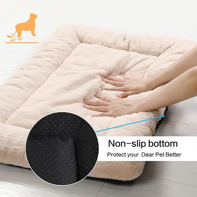 Dog Crate Pad Washable Dog Bed for Crate Large Cozy Mat 48-Inch Cream | Ultra Soft Kennel Pad,Anti-Slip Bottom,Fits for Most Metal Crates,Comfortable Sleeping Pet Mat