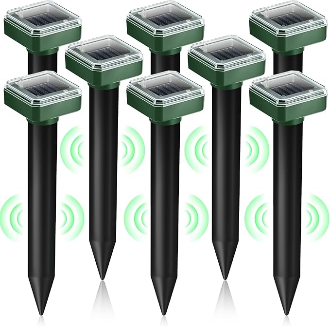 8 Pack Mole Repellent Solar Powered, Gopher Repellent Ultrasonic Mole Stakes Deterrent for Yard, Solar Rodent Repeller Outdoor for Vole Groundhog Chipmunk Snake Lawns Gardens Farms Burrowing Animals