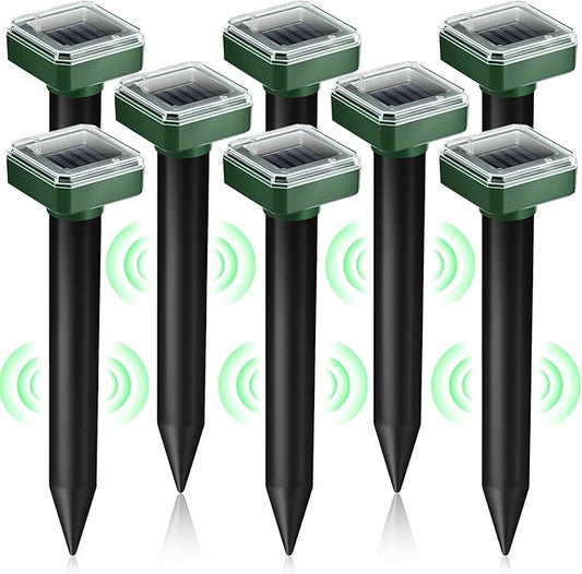 8 Pack Mole Repellent Solar Powered, Gopher Repellent Ultrasonic Mole Stakes Deterrent for Yard, Solar Rodent Repeller Outdoor for Vole Groundhog Chipmunk Snake Lawns Gardens Farms Burrowing Animals