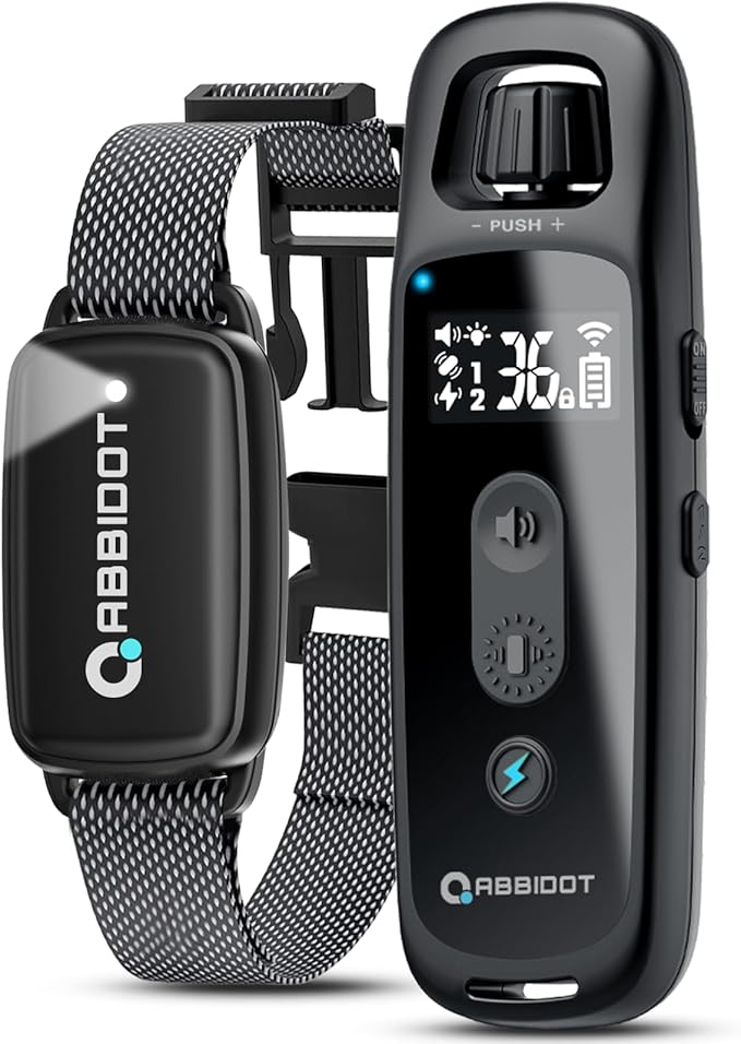 ABBIDOT Shock Collar for Dogs, 3300 FT Dog Training Collar with Remote, IPX7 Waterproof with 4 Training Modes, Rechargeable E-Collar for Small Medium Large Dogs (15-120 lbs)
