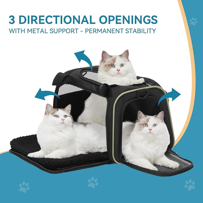 PETSFIT Pet Carrier Airline Approved with Extendable Mat, Dog Carriers for Small Dogs, TSA Approved Pet Carrier, Puppy Carrier for Small and Medium Cats Under 12 Lbs, Black | Airline Approved, Extendable Mat, TSA Approved, For Dogs & Cats Under 12 Lbs