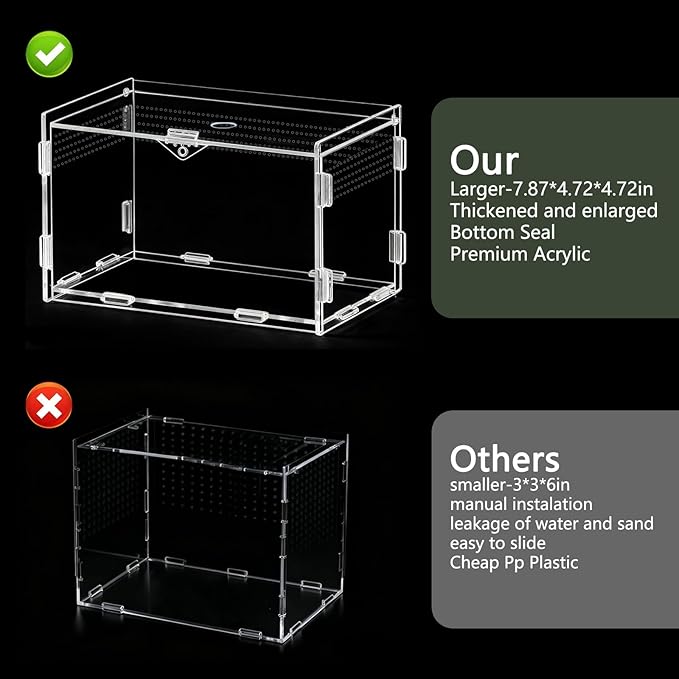 Acrylic Jumping Spider Enclosure, Small Reptile Insect Terrarium, Spider Tank with Magnetic Door & All-Side Vent, Pre-Assembled Habitat for Spiderling, Mantis, Tarantula, Snail 4.7" * 4.7" * 7.8"