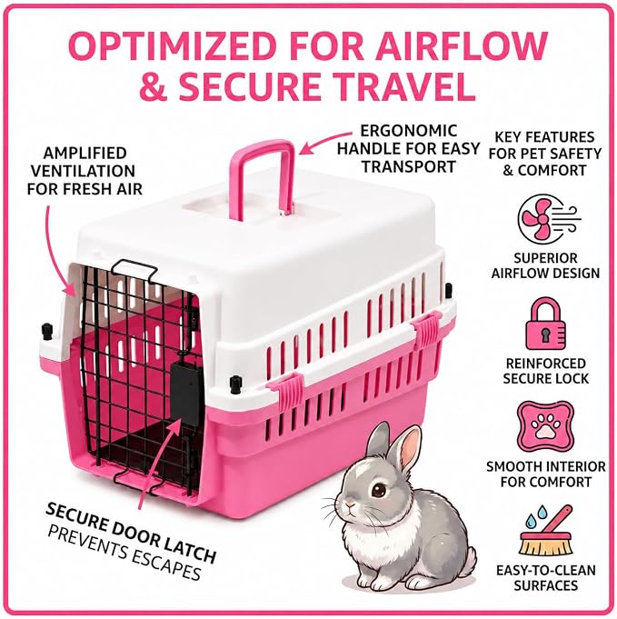 20-Inch Pink Hard Shell Pet Carrier for Small Dogs & Cats Under 15 Lbs | Plastic Dog Crate & Cat Travel Kennel, Secure Metal Door, 360° Airflow, Wipe-Clean Base