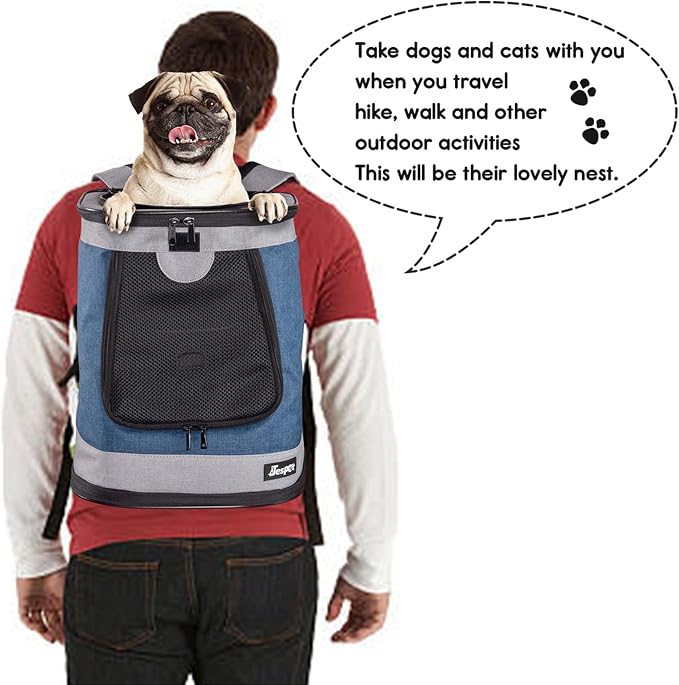 JESPET & GOOPAWS Pet Backpack Carrier for Small Dog, Puppy, Soft Carrier Backpack Ideal for Traveling, Hiking, Walking and Outdoor Activities with Family (Blue Grey)