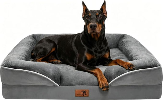 Spotted Play Orthopedic Dog Bed with Sides - Dog Sofa Beds for Extra Large Dogs, Supportive Foam Pet Couch Bed with Washable Removable Cover, Waterproof Lining and Non-Slip Bottom, Grey - XL-Plus