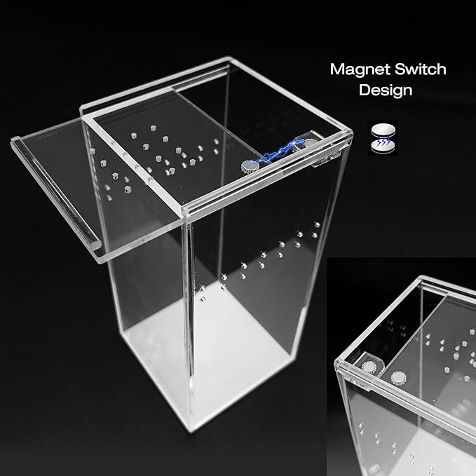 Small Acrylic Reptile Terrarium Kit, Acrylic Tank with Lid 3x3x6 Inch Clear Habitat Enclosure for Spider,Tarantula, Gecko, Hermit Crab, Frog and Insects Easy Assembly One-piece Leak-Proof