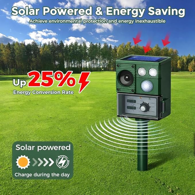 2026 Upgraded Solar Animal Repellent, Cat Repellent Outdoor, Squirrel Repellent, Deer Repellent Devices, Ultrasonic Pest Repeller Dog, Raccoon, Skunk, Rabbit, Rodent, Waterproof, Motion Detection