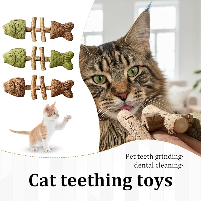 3-Piece Fishbone Cats Purrident Cat Dental, Purrident Cat Chew, Purrident for Cats, Dental Health for Cats, Natural Teeth Cleaning Stick, Apply to for Indoor Cats and Kittens(Mxed Flavor)