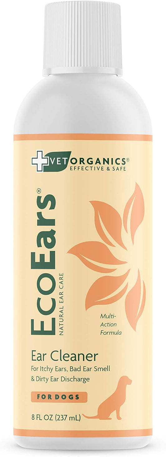 EcoEars Dog Ear Cleaner – Natural Multi-Action Formula for Ear Infection, Bad Discharge & Odor – Removes Foreign Matter & Cleans Difficult Ears - 8fl oz.