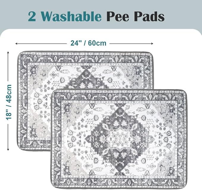 Washable Pee Pads for Dogs, 2 Pack Reusable Puppy Training Pads 60"x48" Super Absorbent Waterproof Dog Training Pads, Non-Slip Potty Pads, Whelping Pads Litter Mat Light Grey Medallion