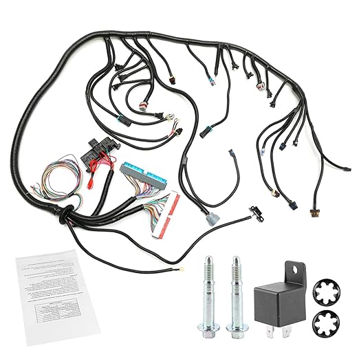 Standalone Wiring Harness, Fit for 97-06 GM LS1 Vortec Engine 4.8 5.3 6.0 L | 4L60E DBC, Red/Blue PCM, LS Swap Engine Harness, Stand Alone Wire Harness, Drive by Cable Throttle Body