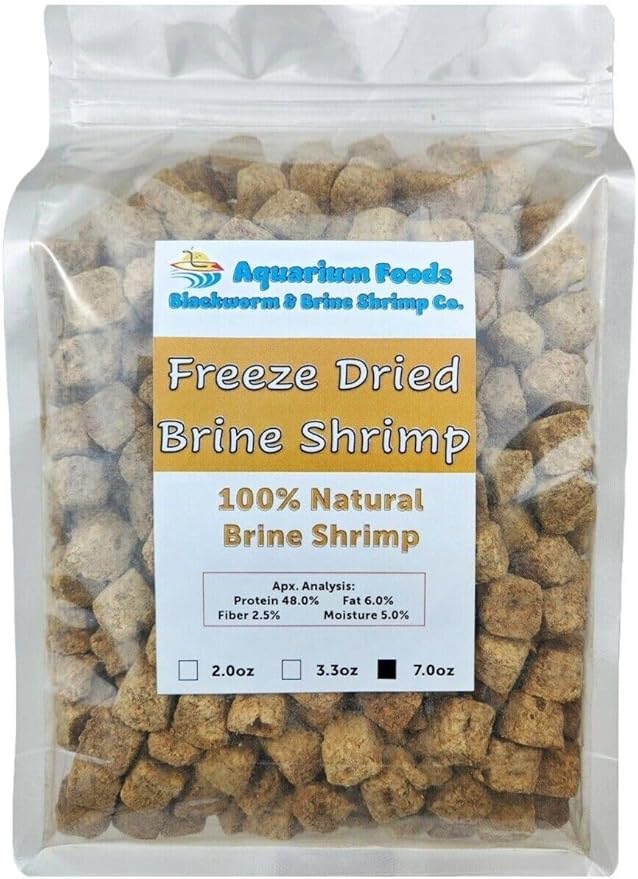 Aquatic Foods Inc. Brine Shrimp, Freeze Dried Floating Brine Shrimp Cubes for All Tropical Fish, Marine Fish, Discus, Cichlids, Koi & Pond Fish, Turtles…7oz Clear Bag