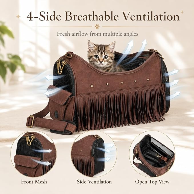 Designer Dog Carrier, Small Dog & Cat Carrier Bag with Secure Zipper Lock, Inner Safety Leash, 4-Side Breathable Ventilation, Stylish Pet Handbag for Street Photos, Pet Parties