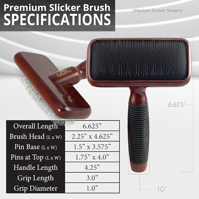 Kenchii Slicker Brush for Dogs, Professional Dog Grooming Brush for Loose Fur, Tangles, Long Short Haired, Stainless Steel Pins, Maplewood Handle, Medium